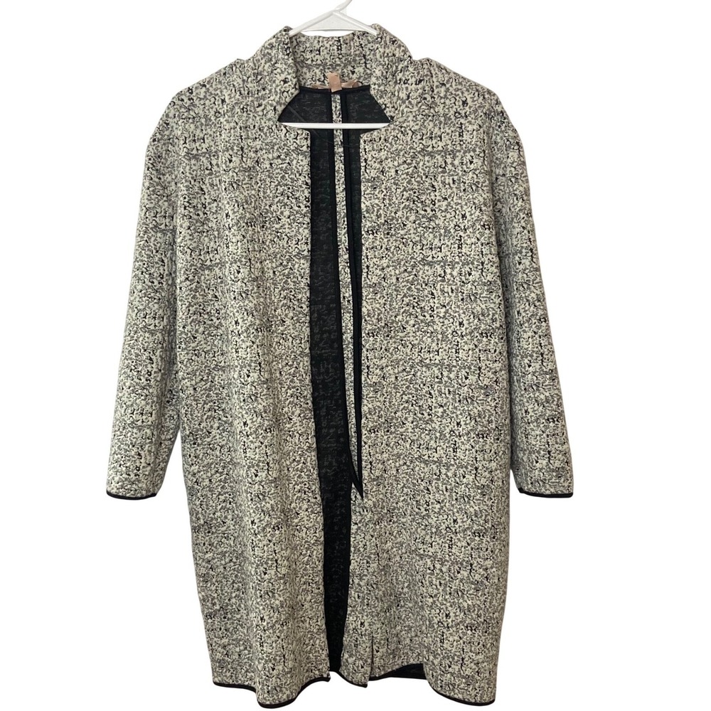Philosophy Republic Clothing Black White Textured Knit Open Front Duster Coat S